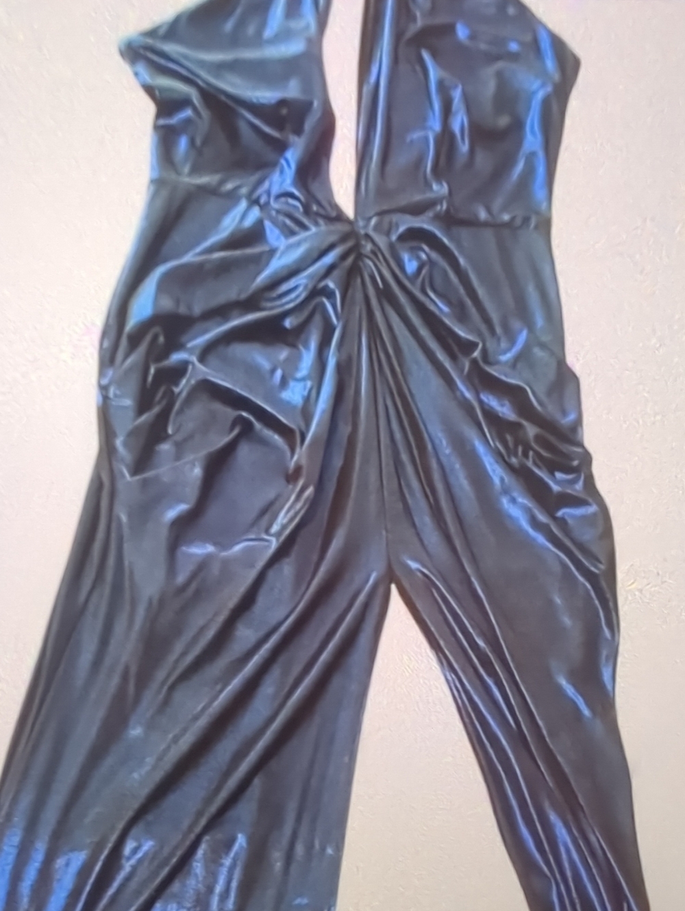 Satin-Effect Black Plunge Wide-Leg Jumpsuit